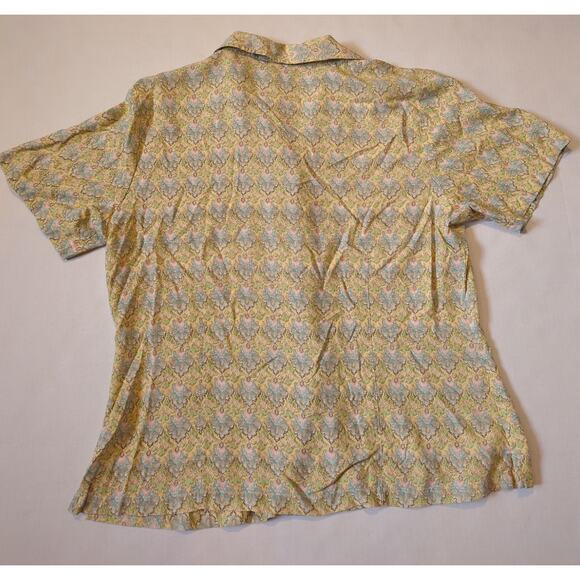 ANDREA VICCARO Silk Short Sleeve Button up Tailored Fit Blue Green Yellow Size L - Picture 5 of 6